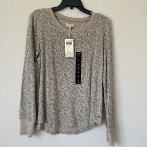 LUCKY BRAND Cheetah Print Pullover Tan Brown Gray Leopard Animal Long NWT